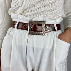 1992 VTG Brighton Brown Croc Embossed Leather Belt